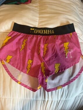 ChicknLegs Women’s Athletic Shorts in Pink with Yellow Lightning